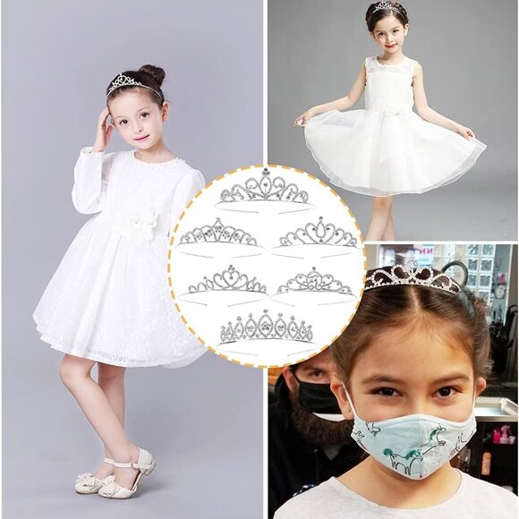6 Pack Crystal Tiara Crown,Rhinestone Princess Crown,Silver Crystal Tiara for Gi - Picture 6 of 7